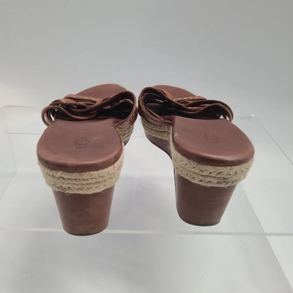 UGG BROWN ADDYSON LEATHER WEDGE PLATFORM SANDALS OPEN TOE WOMENS SIZE 10